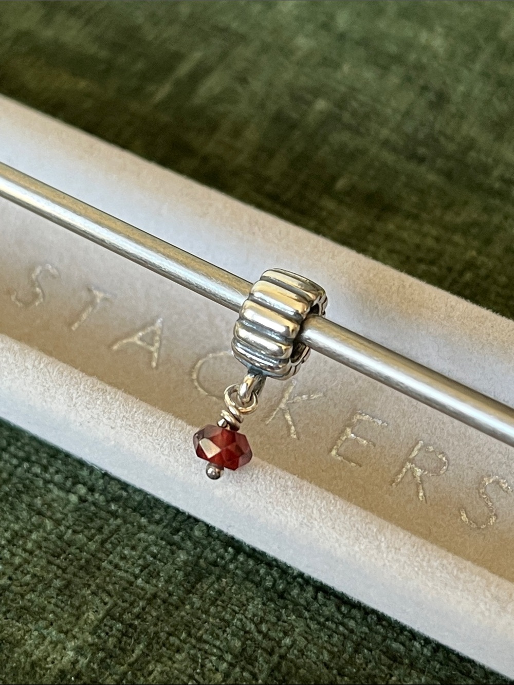 Pandora Silver Bracelet Charm with January Garnet dangle